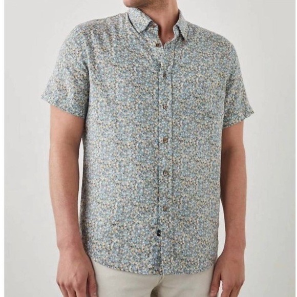 Rails Spring Blossom Linen Button Shirt Men Medium‎ Teal Creamsicle - Picture 1 of 13